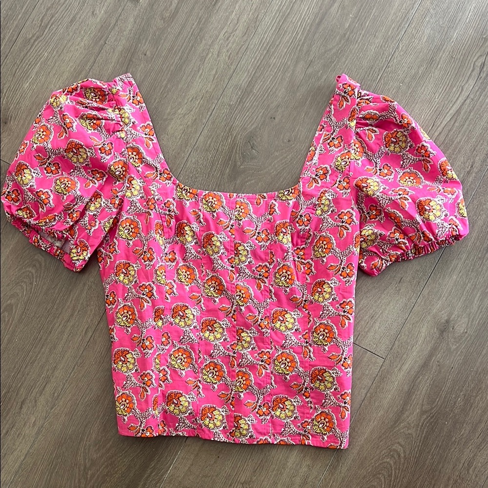 J. Crew Puff-sleeve squareneck top in Ratti® pink blooms print - Size 4